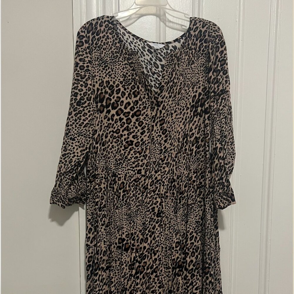 3/4 sleeve leopard maxi dress